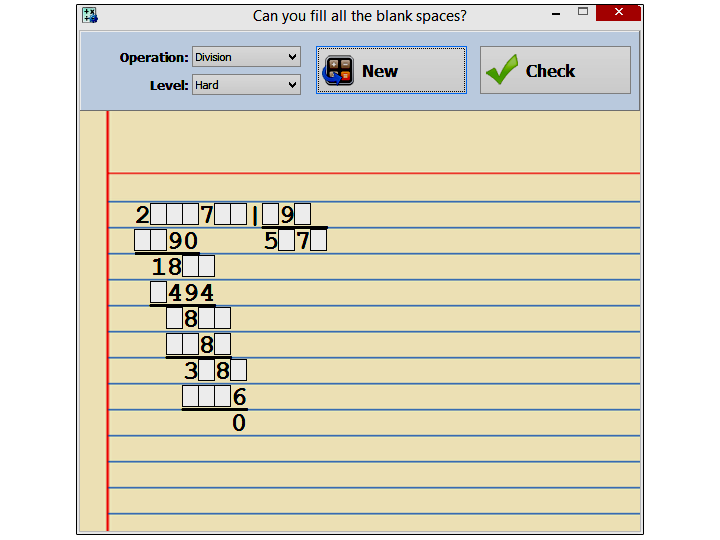 Basic Math game Fill the blank spaces