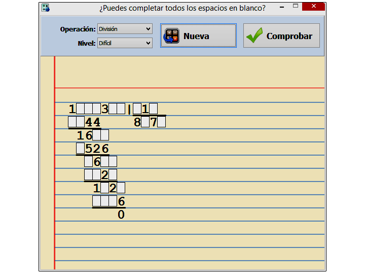 Matemática básica juego completa los espacios